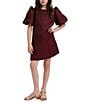 Color:Winter Red - Image 1 - Big Girls 7-16 Giselle Puffed-Sleeve Minidress