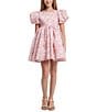 Color:Pink - Image 1 - Big Girls 7-16 Puffed Sleeve Posy Printed Minidress