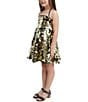 Color:Gold - Image 3 - Big Girls 7-16 Sleeveless Halter-Neck Allover Sequin-Embellished Circular-Skirted Dress