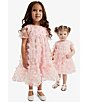 Color:Pastel Multi - Image 6 - Little/Big Girls 4-16 Short Sleeve Three-Dimensional-Butterfly Tiered Babydoll Dress