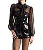 Bardot Daveen Long Sleeve Sequin Romper, Color:Black - Image 4