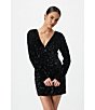 Color:Black - Image 4 - Echo Long Sleeve V-Neck Sequin Mini Dress