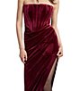 Color:Burgundy - Image 3 - Everlasting Velour Strapless Corset Bodice Wrap Midi Dress