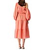 Color:Coral - Image 2 - Gianna Off-the-Shoulder Gathered Long Puffed Sleeve Tiered Midi Dress