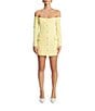 Bardot Iria Off-The-Shoulder Neck Long Sleeve Button Front Bodycon Mini Dress, Color:Canary Yellow - Image 1