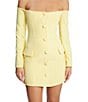 Bardot Iria Off-The-Shoulder Neck Long Sleeve Button Front Bodycon Mini Dress, Color:Canary Yellow - Image 4