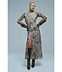 Bardot Lea Leopard Print Mesh Mock Neck Long Sleeve Ruched Side Slit Midi Dress - Image 5