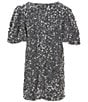 Bardot Little/Big Girls Puffed Sleeve Giselle Sequin-Embellished Velour Mini Dress, Color:Silver - Image 2