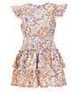 Color:Garland - Image 1 - Little/Big Girls 4-16 Ambrosia Flutter-Sleeve Floral Drop-Waist Dress