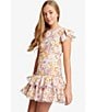 Color:Garland - Image 3 - Little/Big Girls 4-16 Ambrosia Flutter-Sleeve Floral Drop-Waist Dress