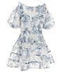 Color:Washed Navy - Image 1 - Little/Big Girls 4-16 Puffed Short Sleeve Annika Embroidered Mini Dress