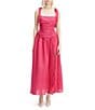 Bardot Mirelle Linen Blend Square Neck Sleeveless Tie Straps Ruched Drop Waist Maxi Dress, Color:Hot Pink - Image 1