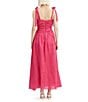 Bardot Mirelle Linen Blend Square Neck Sleeveless Tie Straps Ruched Drop Waist Maxi Dress, Color:Hot Pink - Image 2