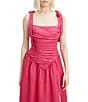 Bardot Mirelle Linen Blend Square Neck Sleeveless Tie Straps Ruched Drop Waist Maxi Dress, Color:Hot Pink - Image 4