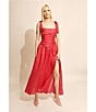 Bardot Mirelle Linen Blend Square Neck Sleeveless Tie Straps Ruched Drop Waist Maxi Dress, Color:Hot Pink - Image 6