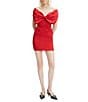 Bardot Off-the-Shoulder Bow Front Satin Mini Dress, Color:Fire Red - Image 1