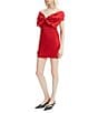 Bardot Off-the-Shoulder Bow Front Satin Mini Dress, Color:Fire Red - Image 3