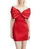 Bardot Off-the-Shoulder Bow Front Satin Mini Dress, Color:Fire Red - Image 4