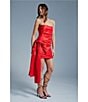 Color:Deep Red - Image 5 - Sleeveless Oversized Bow Waist Strapless Ruched Mini Dress