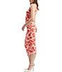 Color:Red Floral - Image 3 - Stretch Floral Mesh Halter Neck Sleeveless Ruched Bodycon Midi Dress