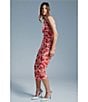 Color:Red Floral - Image 6 - Stretch Floral Mesh Halter Neck Sleeveless Ruched Bodycon Midi Dress