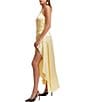 Color:Canary Yellow - Image 3 - V-Neck Spaghetti Strap Thigh-High Slit Asymmetrical Hem Dress