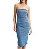 Color:Vintage Blue - Image 4 - Vanda Denim Strapless Back Slit Knee Length Dress