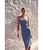 Color:Vintage Blue - Image 5 - Vanda Denim Strapless Back Slit Knee Length Dress