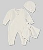 Color:Cream - Image 1 - Baby 3-12 Months CozyChic® Ribbed Coverall, Beanie, & Bear Buddie Blanket 3-Piece Set
