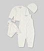 Color:Pearl - Image 1 - Baby Girls 3-12 Months CozyChic Ultra Lite® Leaf Cable Coverall, Cardigan, Beanie, Bunny Buddie 4-Piece Set