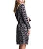 Barefoot Dreams CozyChic® Knit In the Wild Long Sleeve Leopard Print Short Robe, Color:Graphite-Carbon - Image 3