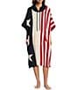 Color:Indigo Multi - Image 1 - Cozychic® Unisex Team USA Stars & Striped Ribbed 3/4 Sleeve Drawstring Hooded Cozy®Poncho