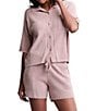 Barefoot Dreams CozyChic Ultra Lite® Contrast Scallop Short Sleeve Shirt and Short Coordinating Set - Image 1