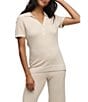 Barefoot Dreams CozyChic Ultra Lite® Contrast Stripe Ribbed Collar Henley Coordinating Lounge Top - Image 1