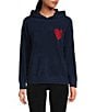 Barefoot Dreams CozyChic Ultra Lite Embroidered Heart Hoodie, Color:Marine-Scarlet - Image 1
