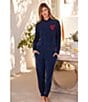 Barefoot Dreams CozyChic Ultra Lite Embroidered Heart Hoodie, Color:Marine-Scarlet - Image 5