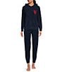 Barefoot Dreams CozyChic Ultra Lite Embroidered Heart Hoodie, Color:Marine-Scarlet - Image 3