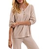 Barefoot Dreams CozyChic Ultra Lite® Knit Diamond Quilt Henley Long Sleeve Relaxed Coordinating Pullover Top - Image 1