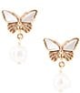 Barse White Mother of Pearl Golden Butterfly Post Drop Earrings, Color:Gold - Image 1