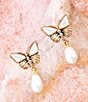 Barse White Mother of Pearl Golden Butterfly Post Drop Earrings, Color:Gold - Image 3