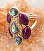 Barse Bronze Abalone and Purple Turquoise Serenia Statement Ring, Color:Gold/Multi - Image 4