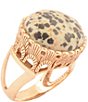 Barse Bronze and Dalmation Jasper Terra Statement Ring, Color:Jasper/Gold - Image 1
