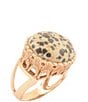 Barse Dalmatian Jasper Golden Statement Ring - Image 1