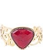 Barse Red Bordeaux Quartz Golden Statement Cuff Bracelet, Color:Gold/Red Quartz - Image 1