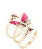 Barse Pink Fuchsia Agate Golden Butterfly Triple Ring Set - Image 1