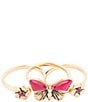 Barse Pink Fuchsia Agate Golden Butterfly Triple Ring Set - Image 2