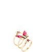 Barse Pink Fuchsia Agate Golden Butterfly Triple Ring Set - Image 1