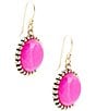 Barse Pink Agate Punch Golden Drop Earrings, Color:Gold/Fuchsia - Image 2