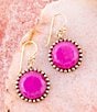 Barse Pink Agate Punch Golden Drop Earrings, Color:Gold/Fuchsia - Image 3