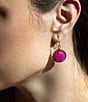 Barse Pink Agate Punch Golden Drop Earrings, Color:Gold/Fuchsia - Image 4